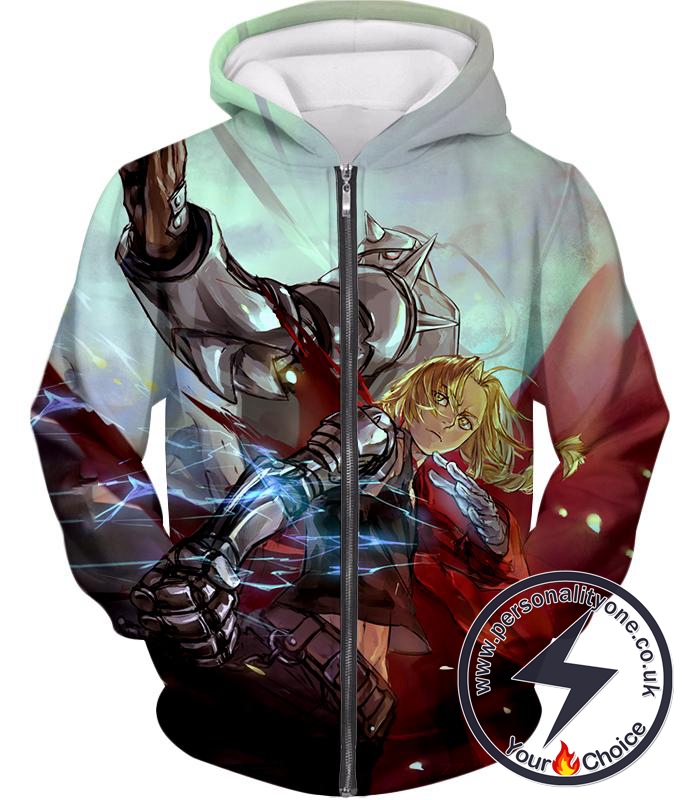 Fullmetal Alchemist Ultimate Anime Fullmetal Alchemist Brothers Edward x Alphonse Cool Action Zip Up Hoodie